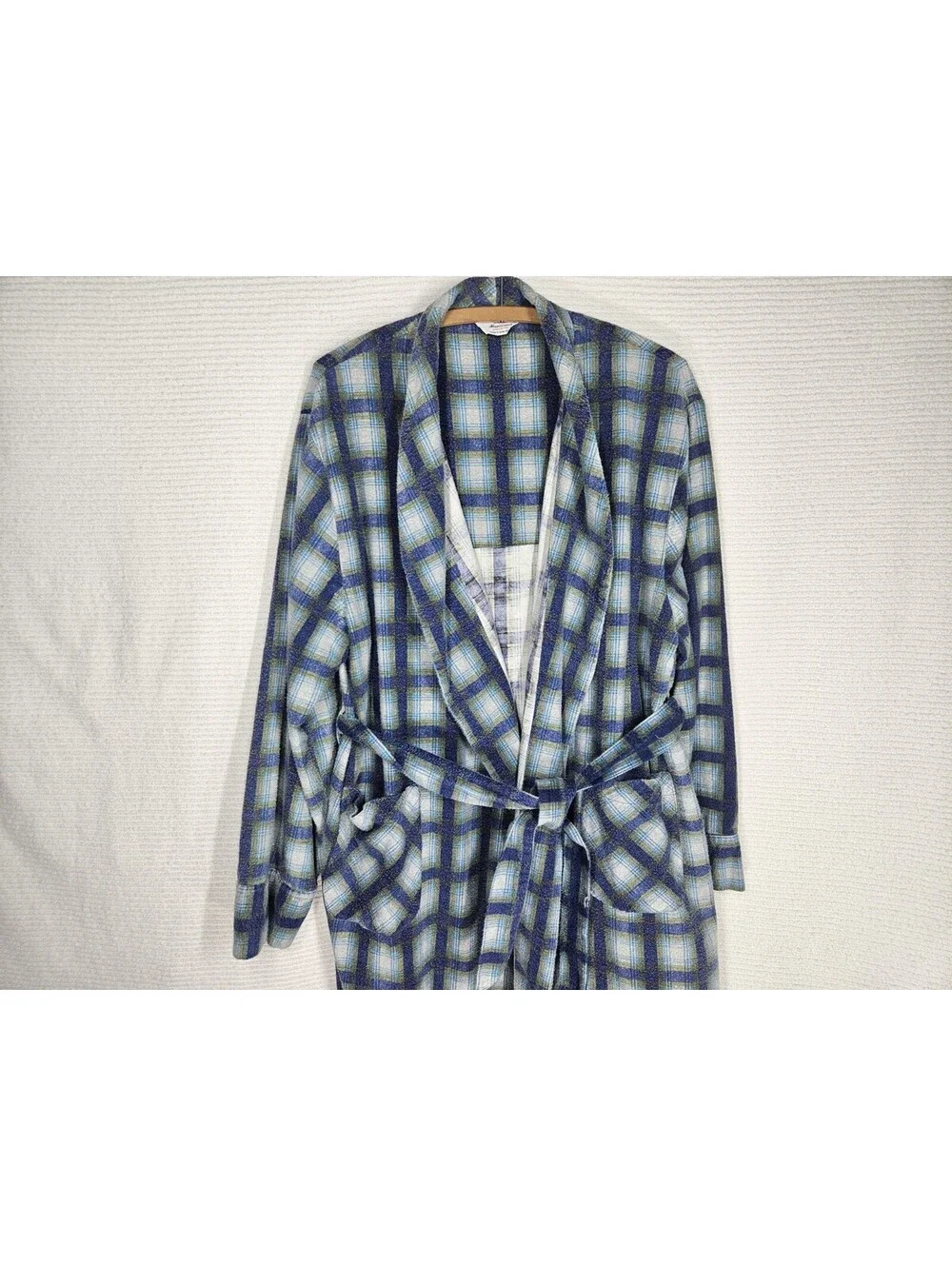 Vintage 1960s Men's Robe wSash XL Windowpane Plaid Flannel 100% Cotton Retro